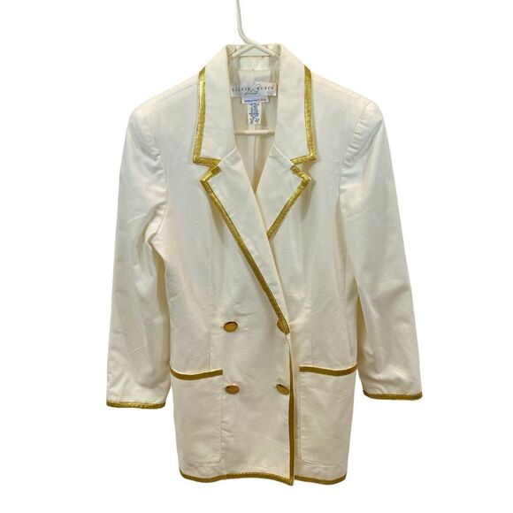 Vintage Lillie Rubin Ivory and Gold Double Breasted Blazer Size 10 Made in USA - Picture 2 of 14